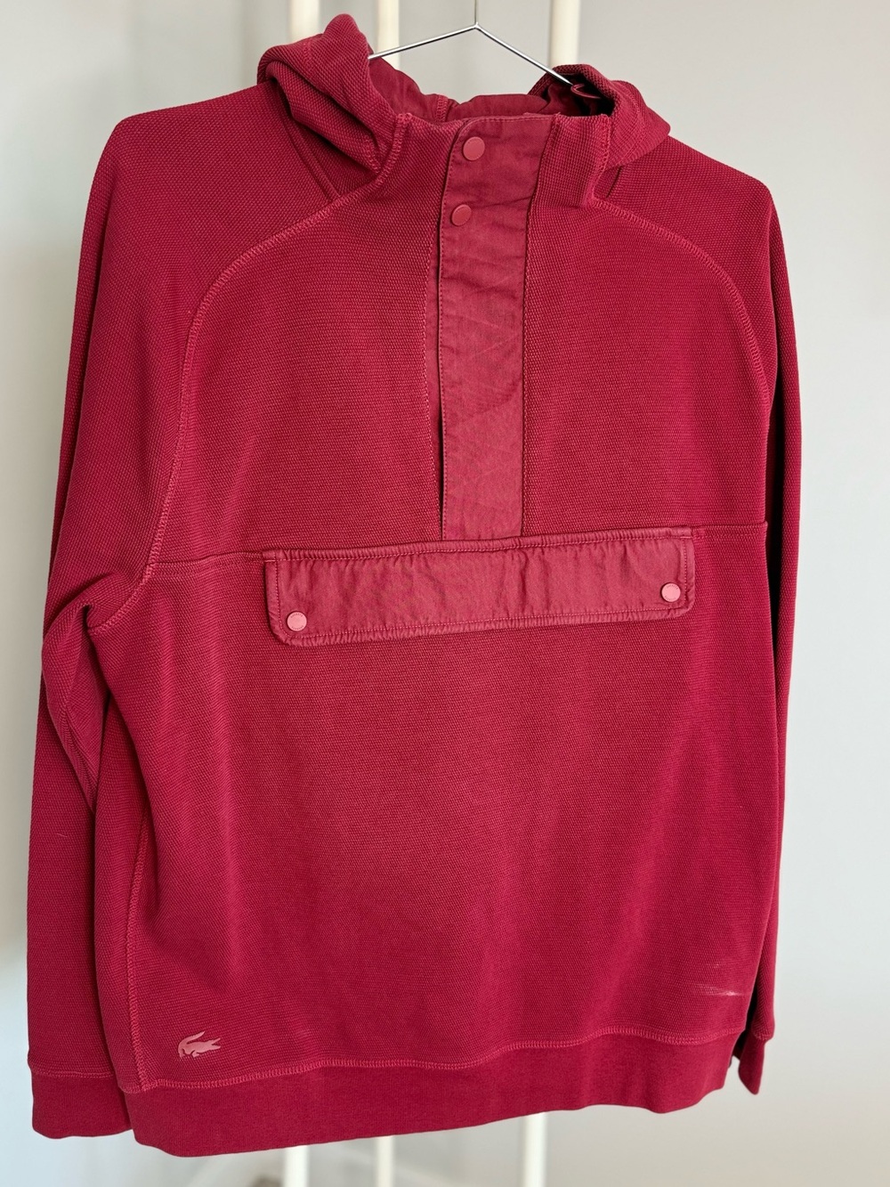 Lacoste Men's Hooded Pullover Sweatshirt in Wine Red